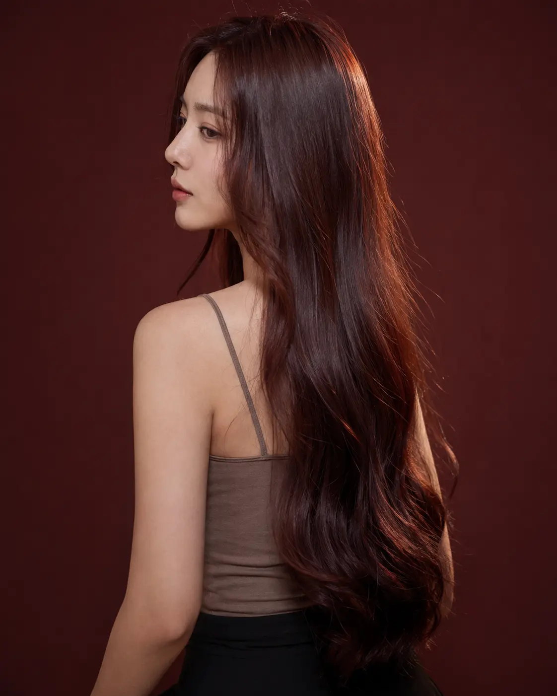 긴 모발에 깊이감 있게 완성한 체리 브라운 컬러