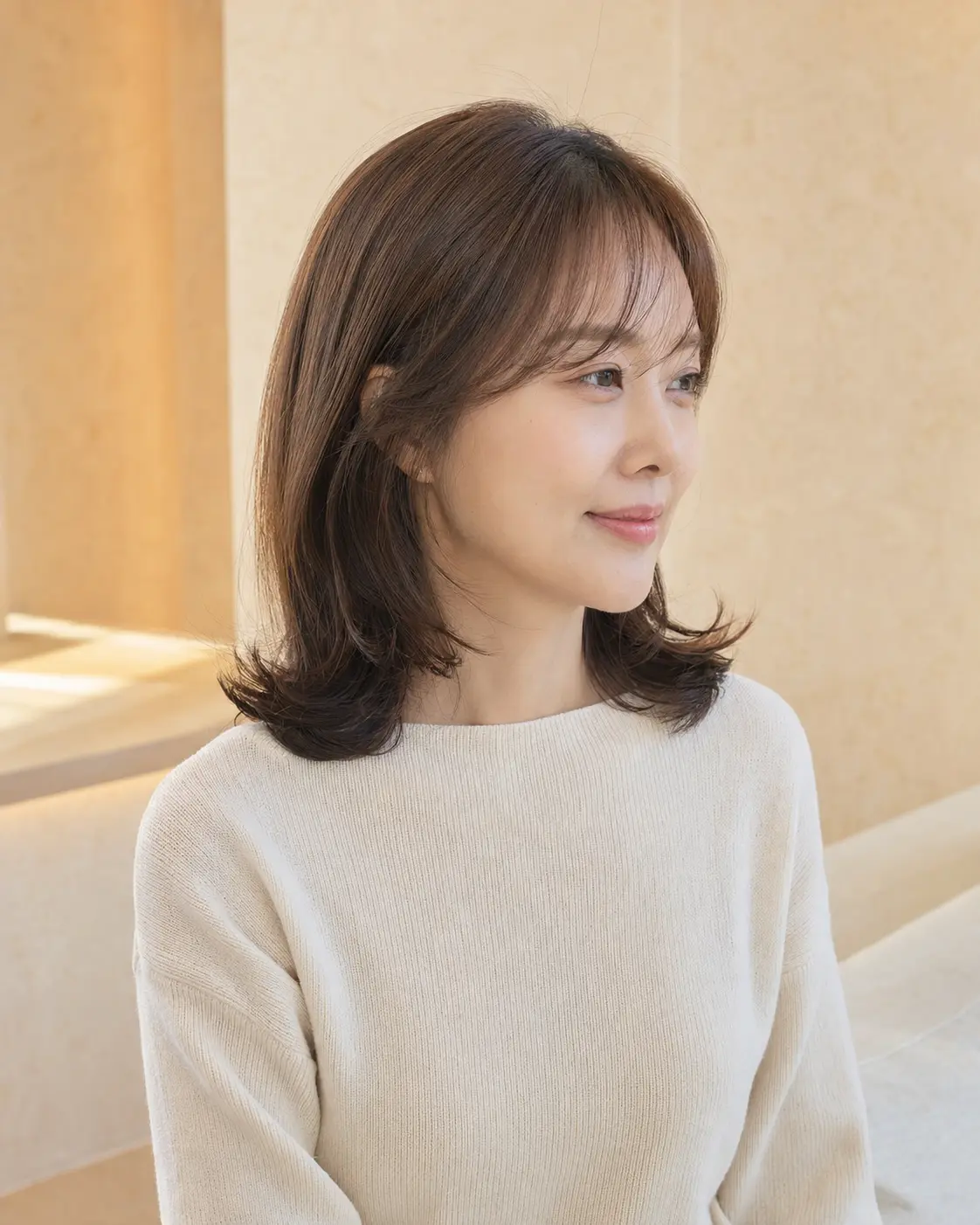 가볍게 흐르는 미디엄 레이어드 C컬 스타일