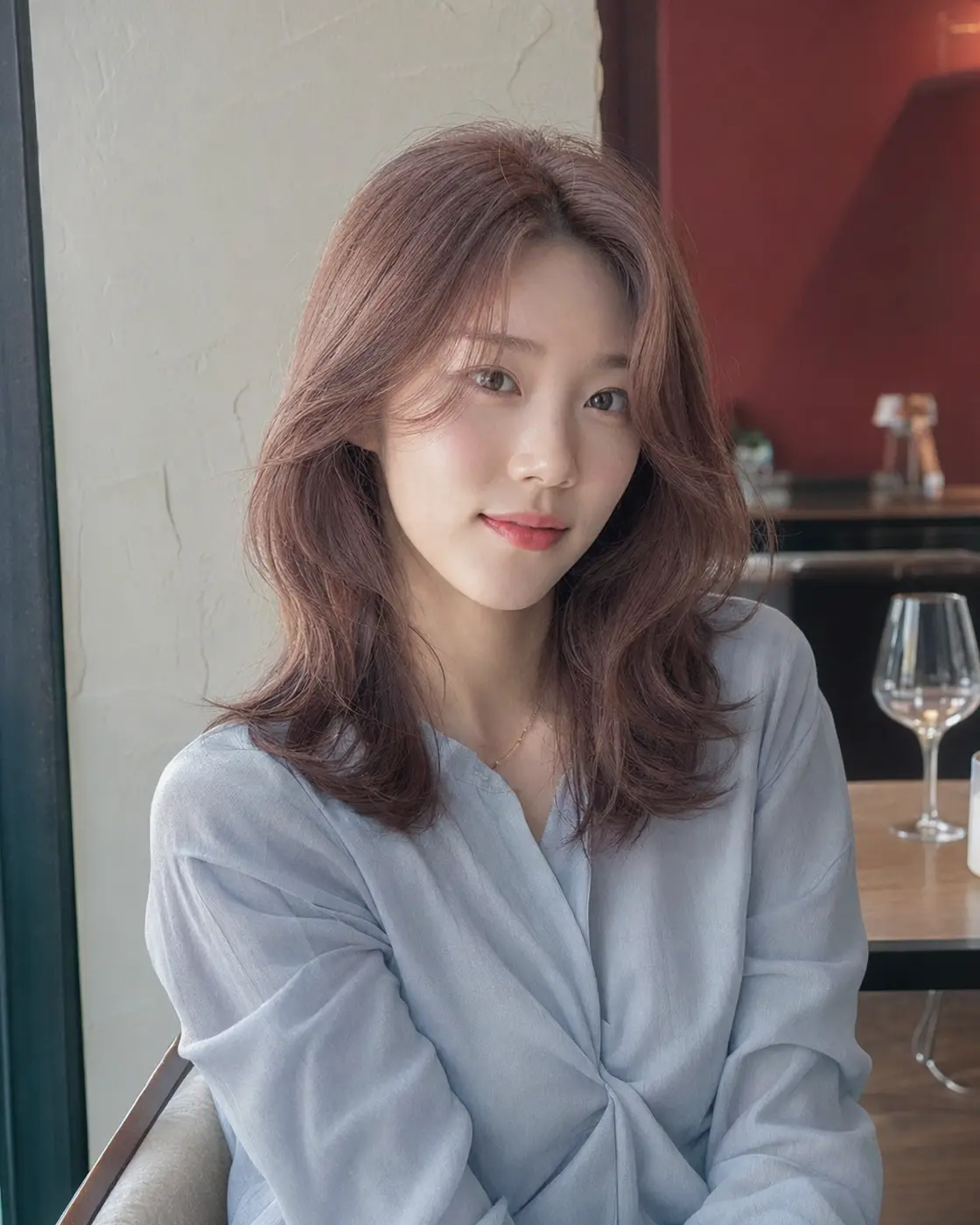 로즈 브라운 미디엄 웨이브 스타일 연출 이미지