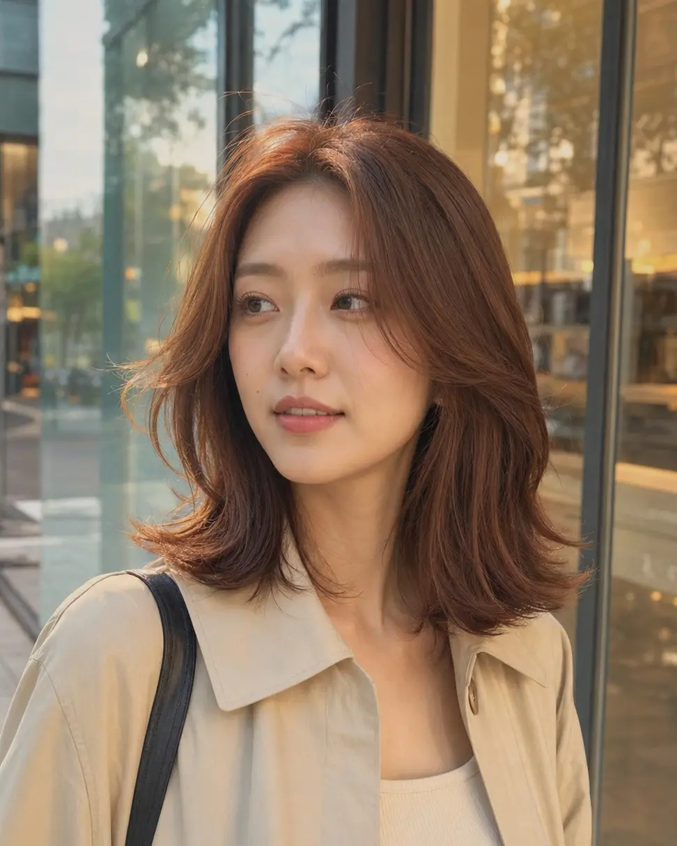 뮤트 코퍼 레이어드 로브 스타일 연출 이미지