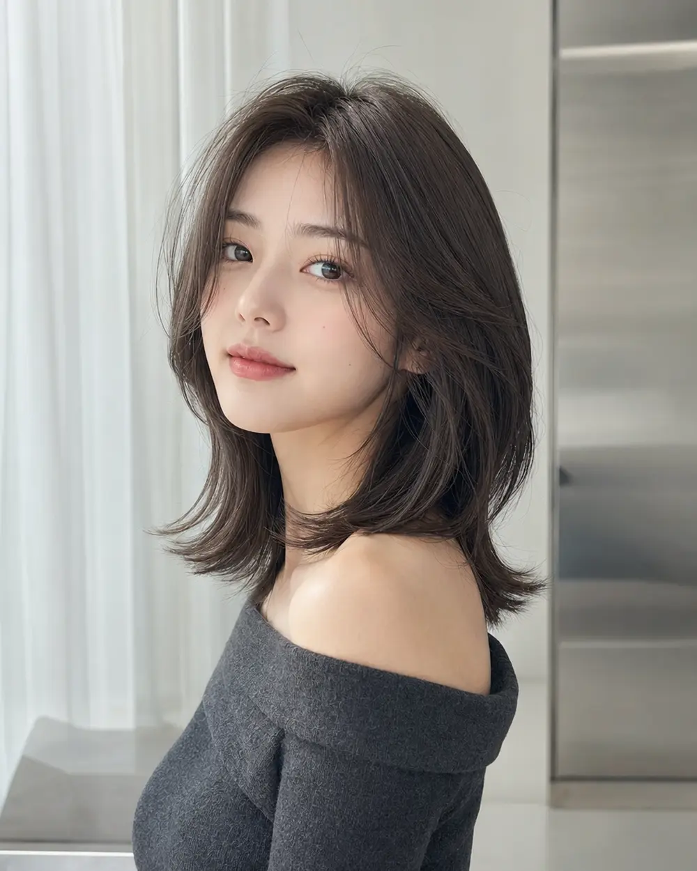 쿨 애쉬 레이어드 로브 스타일 연출 이미지