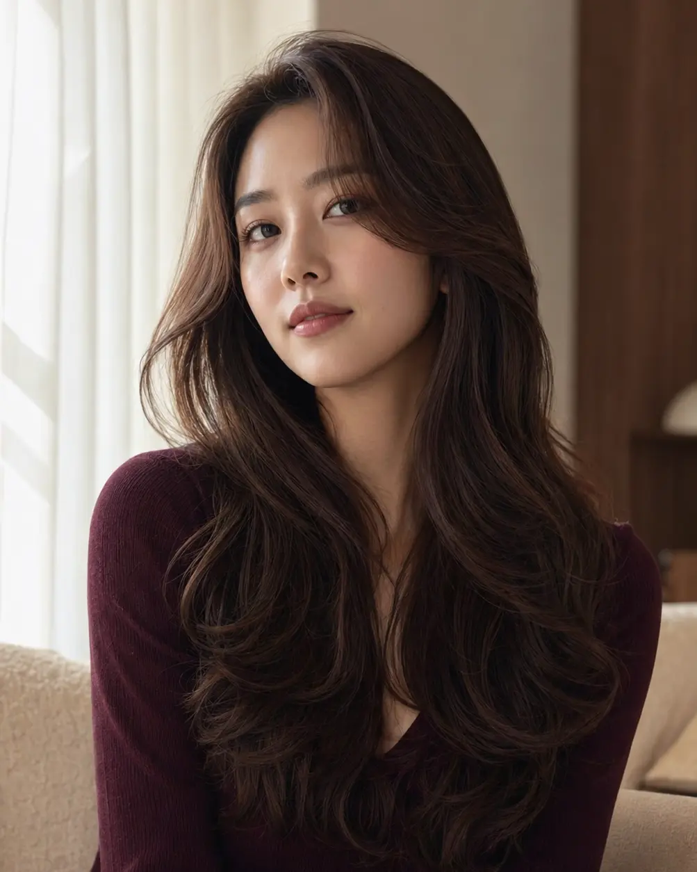 글로시 모카 레이어 웨이브 스타일 연출 이미지