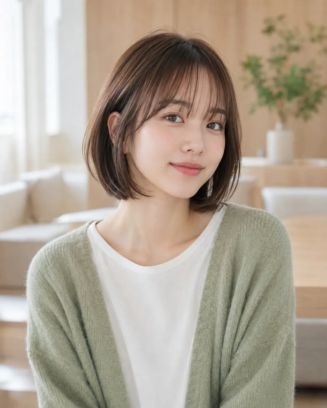 시스루 뱅 소프트 보브 스타일 연출 이미지